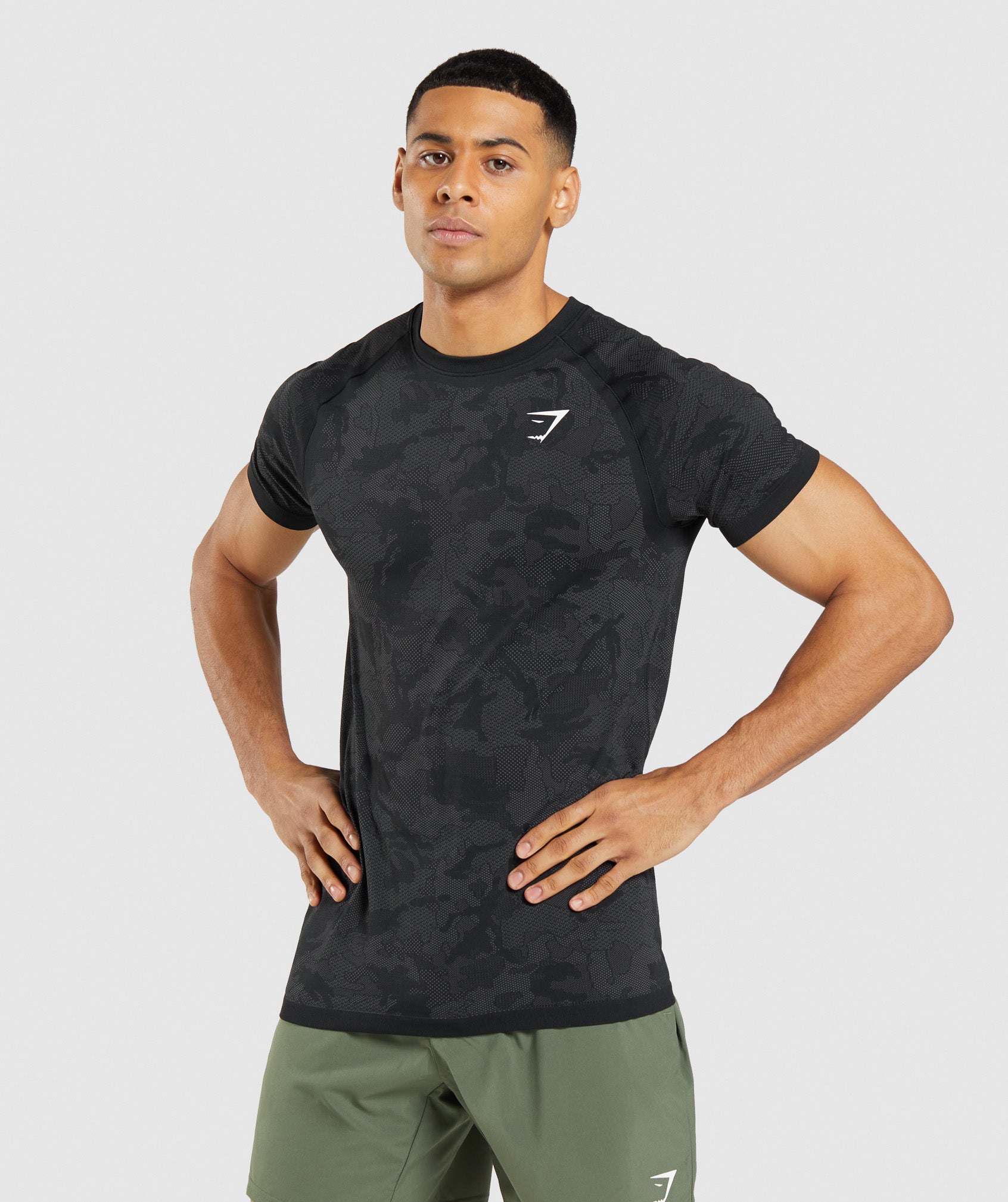 Gymshark Geo Seamless Long Sleeve T-Shirt - Core Olive/Black