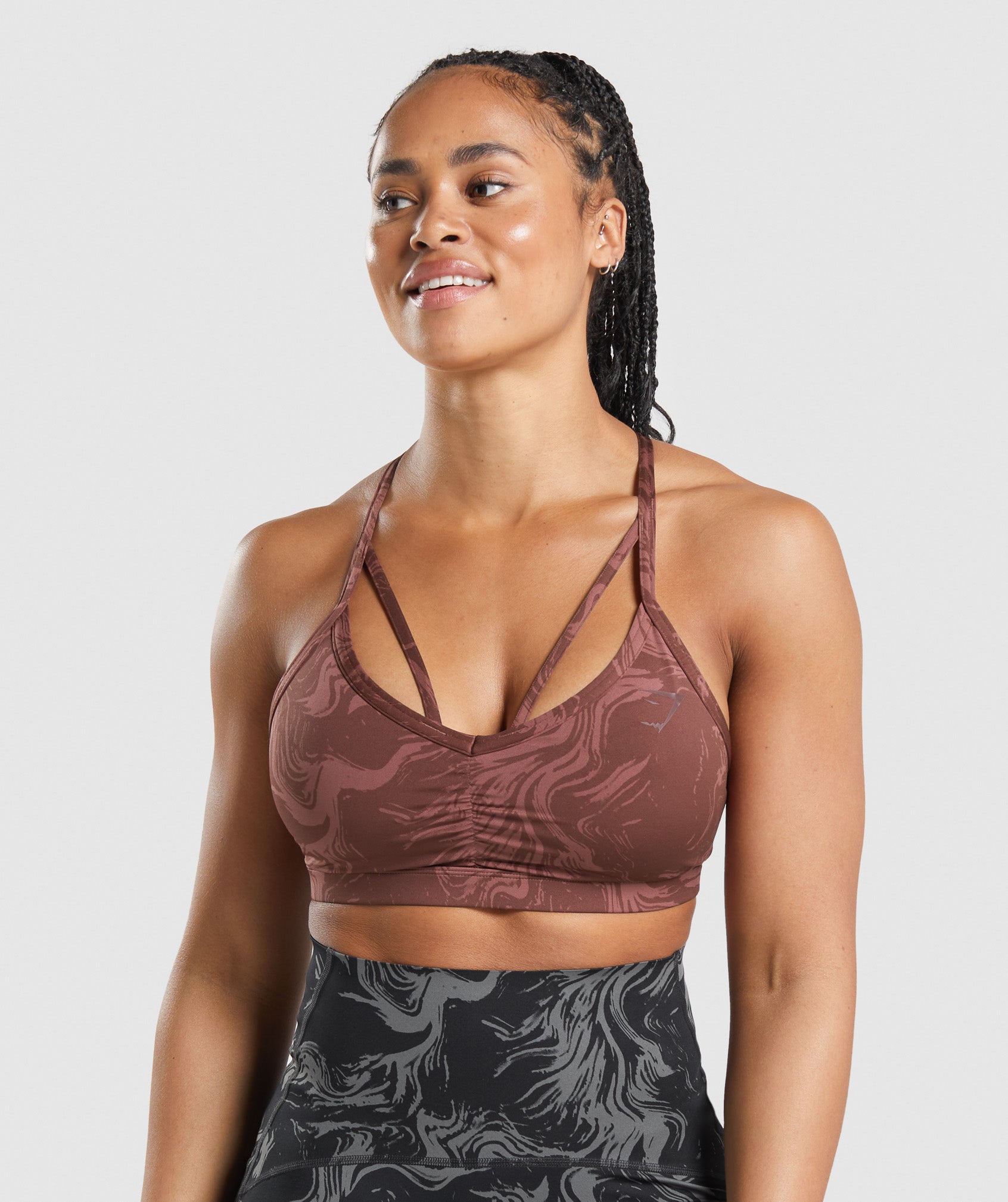 Gymshark GS Power Sports Bra - Cherry Brown Print