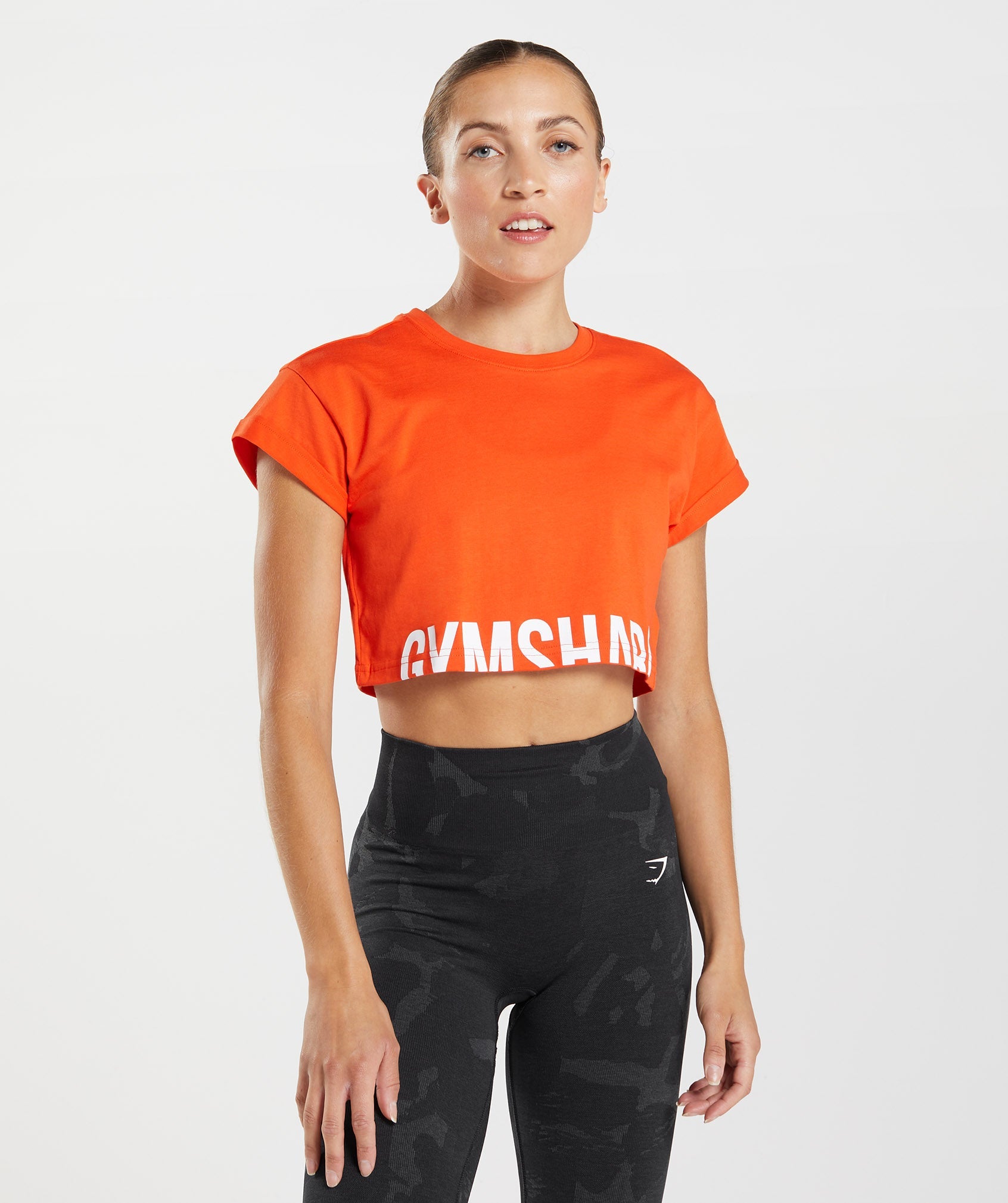 Gymshark Crop Top Womens S Orange Fraction Short Sleeve Crew Neck Shirt
