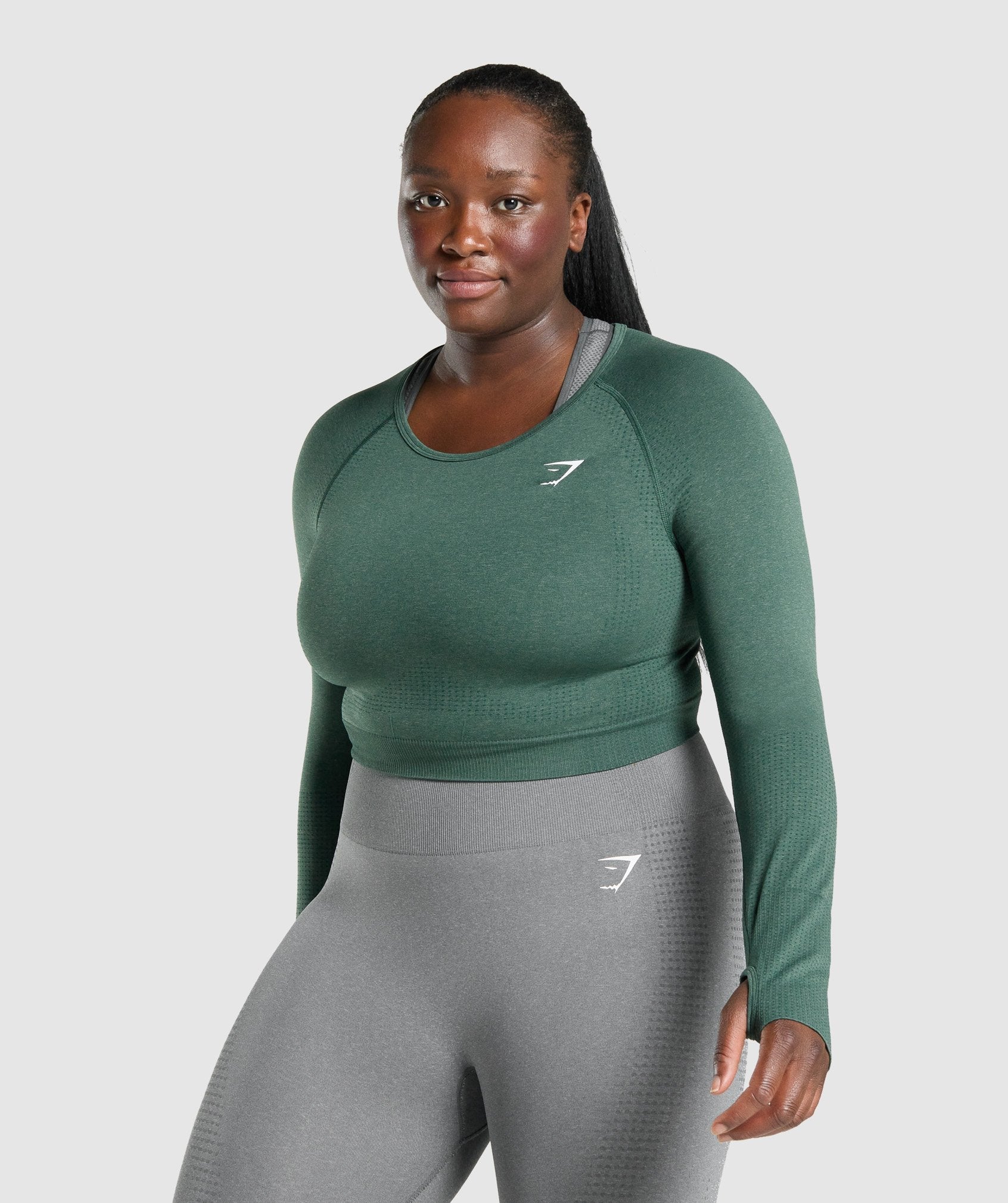 Gymshark Vital Seamless 2.0 Long Sleeve Crop Top - Dark Green Marl