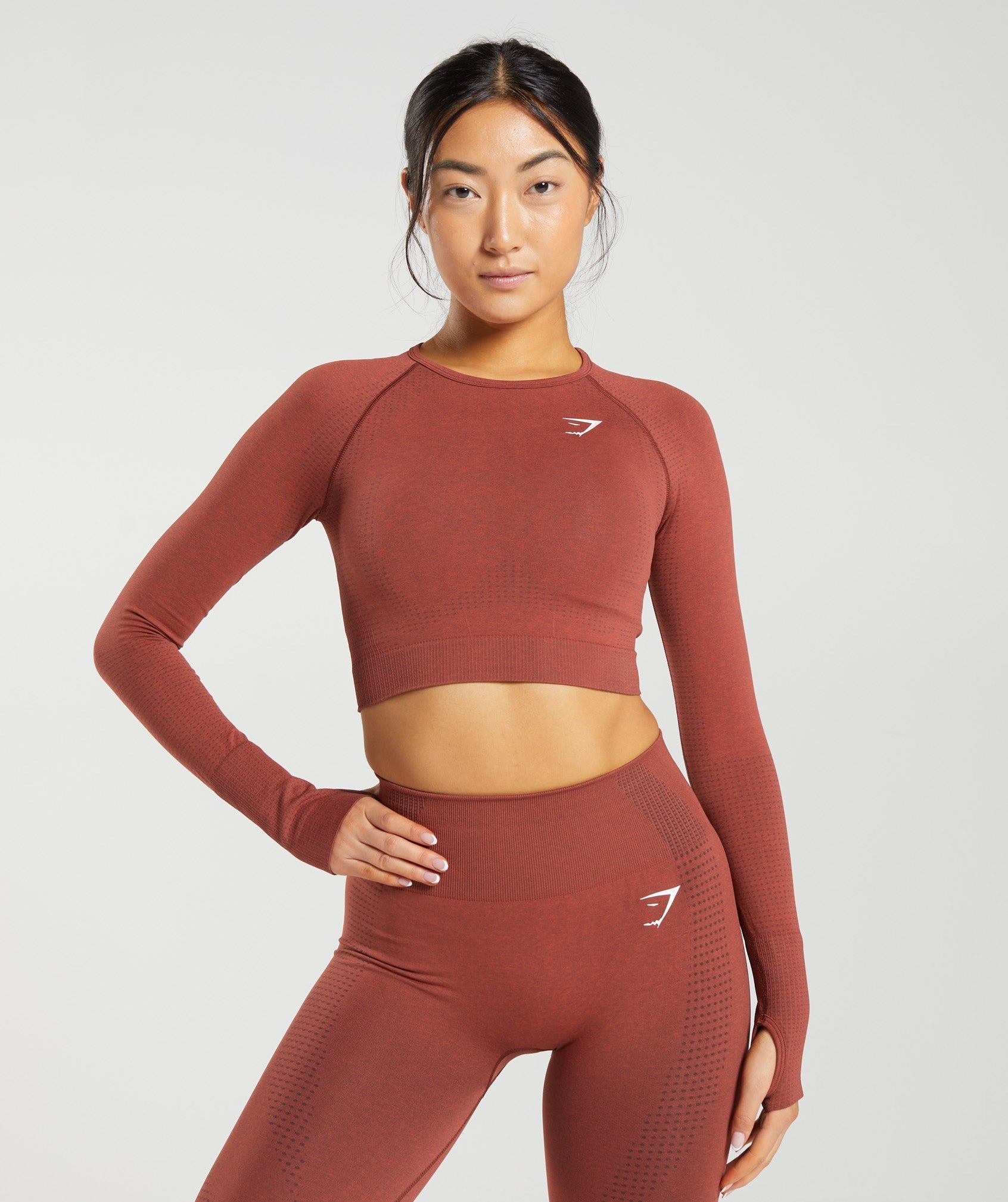 Gymshark Adapt Fleck Seamless Long Sleeve Crop Top in Mineral Black Size  SMALL