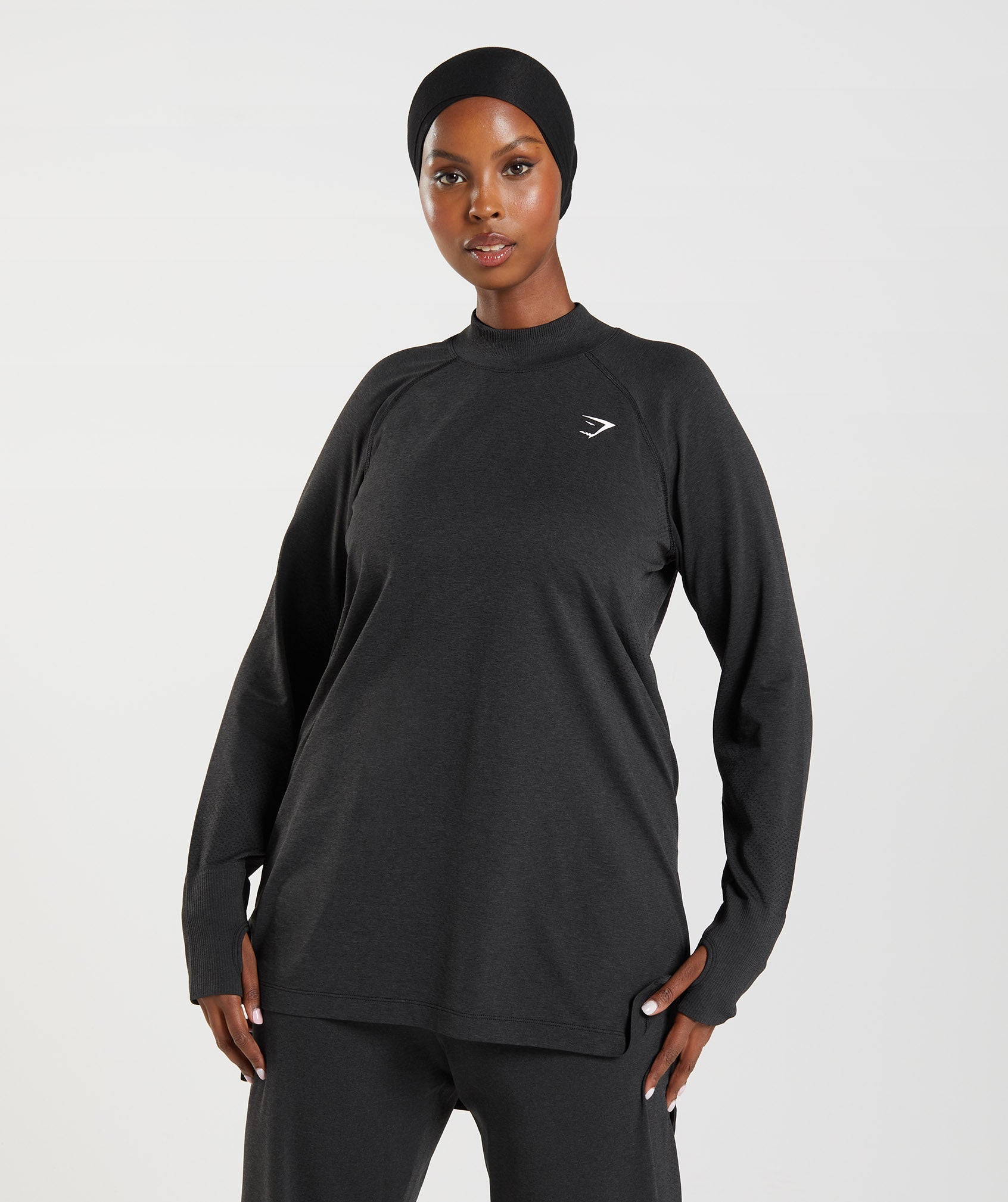 Gymshark Vital Light Seamless Long Sleeve T-Shirt - Black Marl