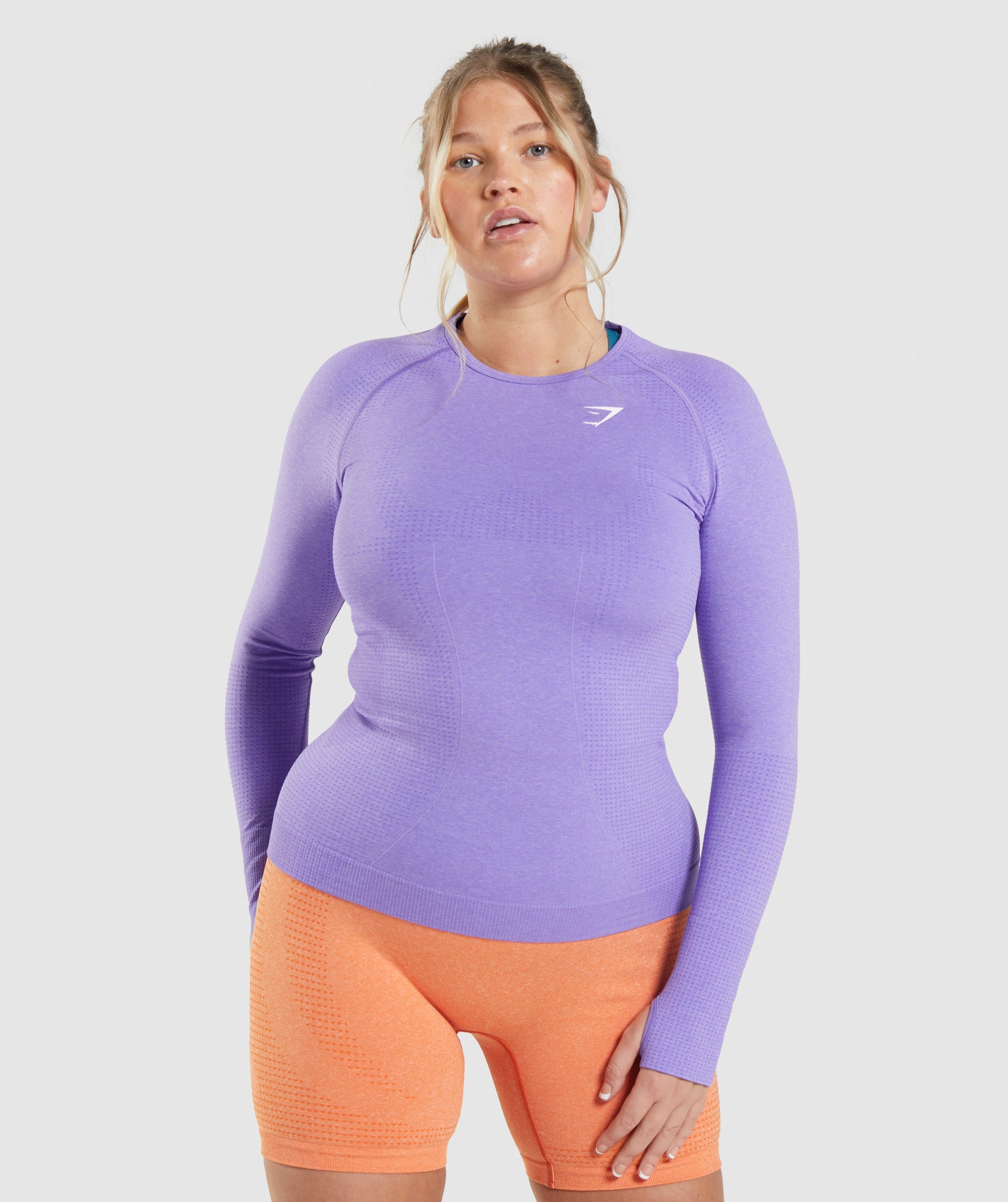 Gymshark- Vital Seamless Long Sleeve Crop Top in Purple Wash Marl