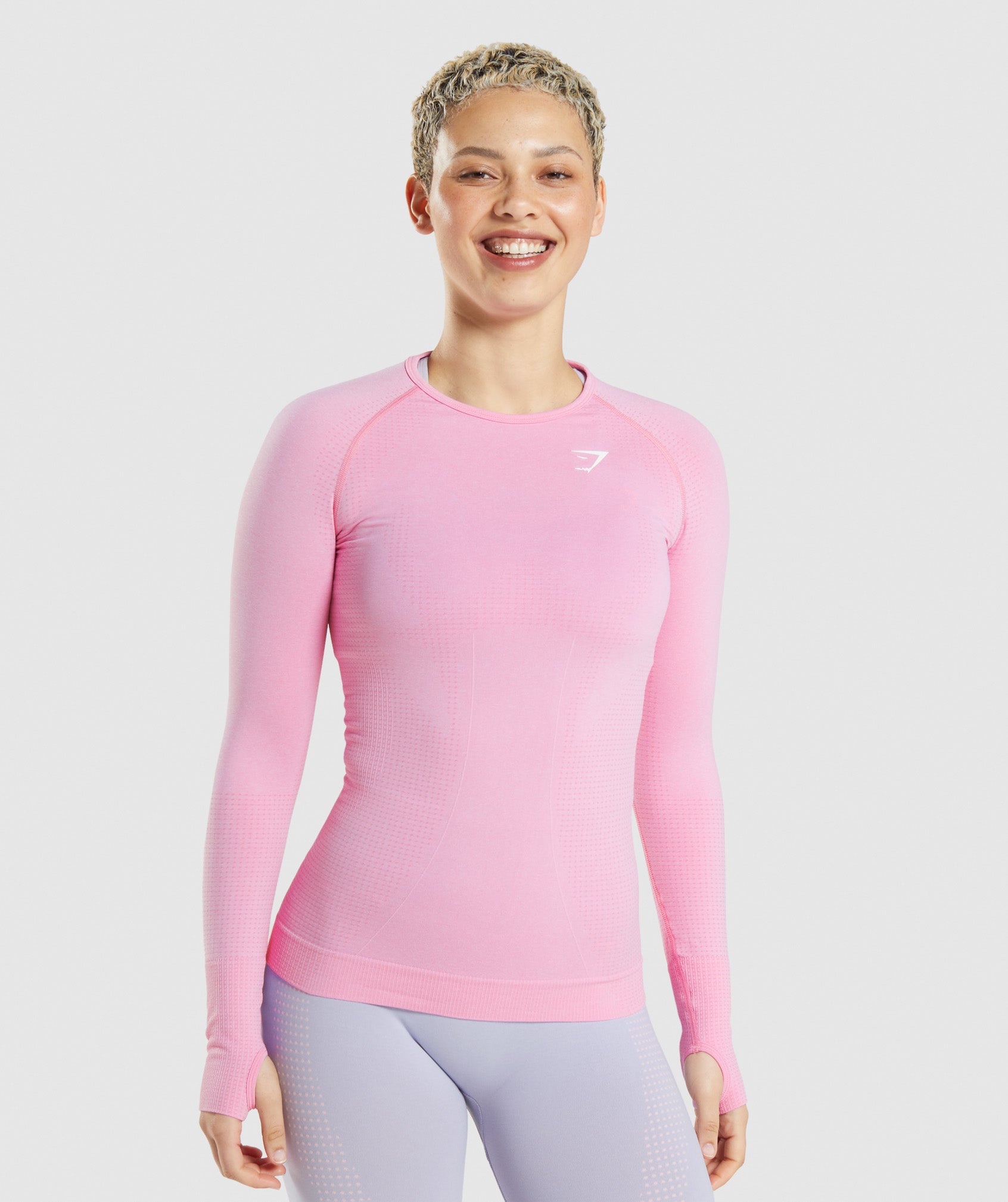 Gymshark Seamless Airflow Gray & Pink Compression Athletic Shirt womens  medium 