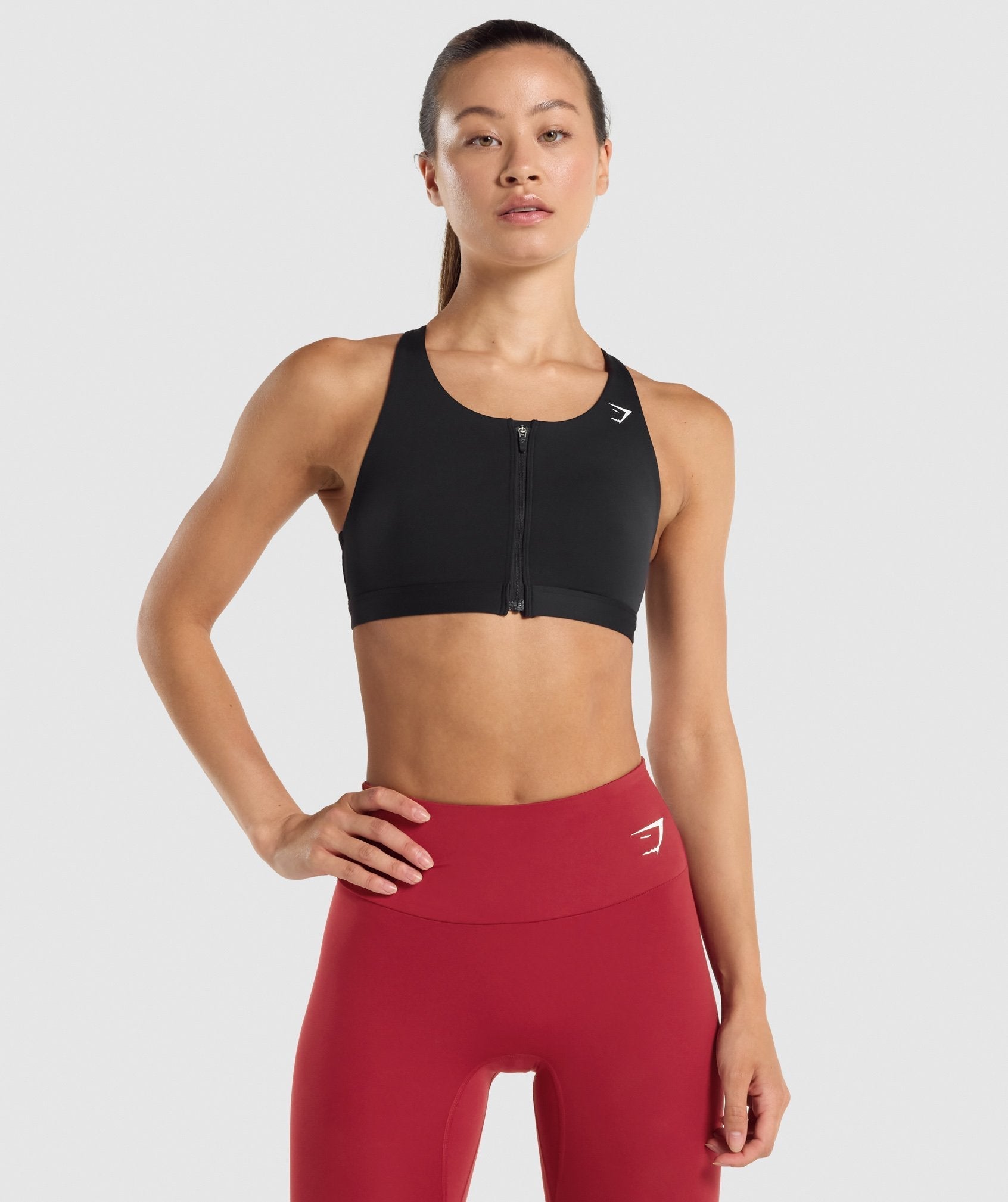 Yoga Basic Zip Up Ribbed Knit Crop Sports Bra