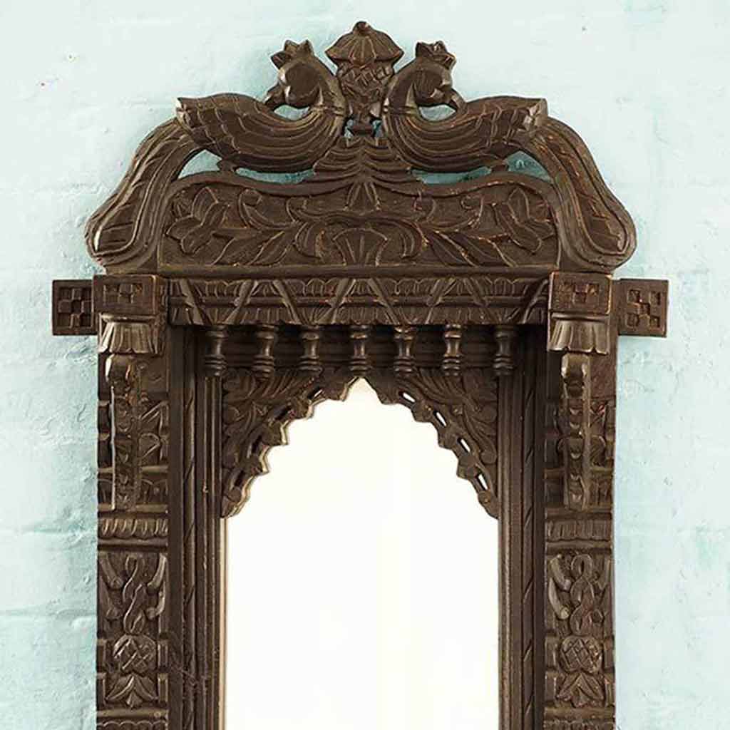 Carved Wooden Peacock Mirror