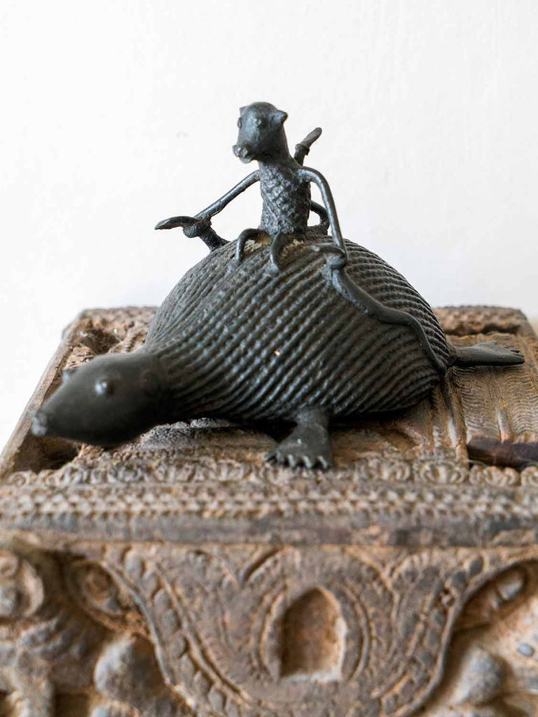 Bronze Sculpture of a Monkey Riding a Turtle