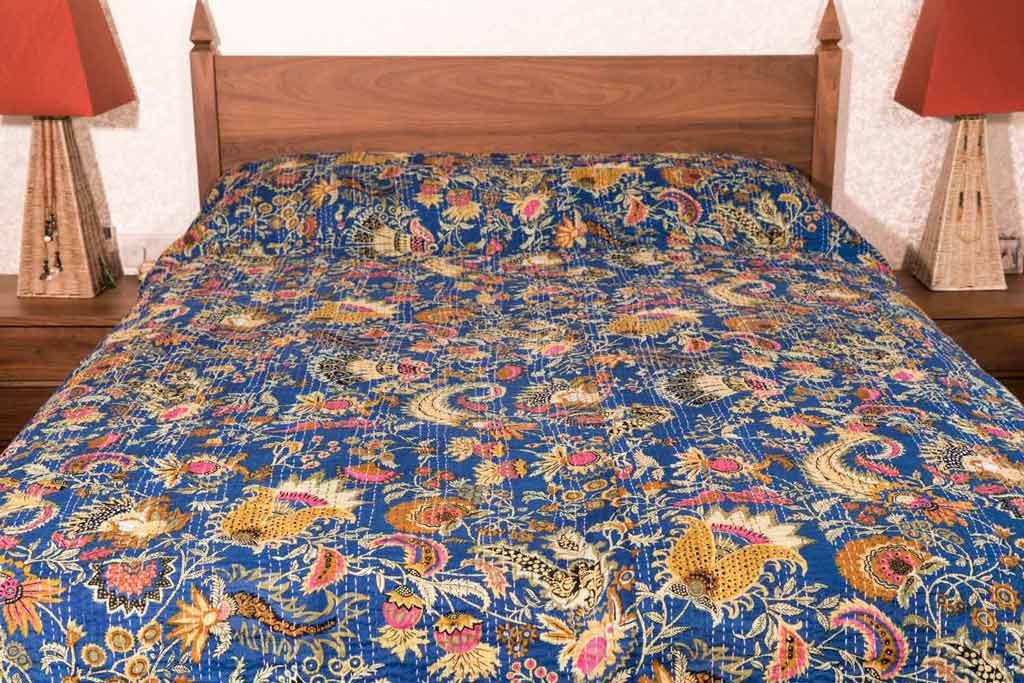 Lapis Blue Printed Bedspread
