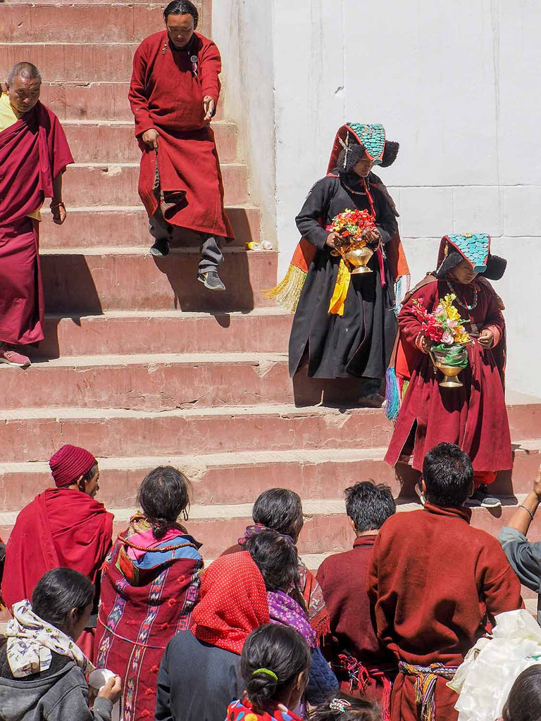 Ladakhi Ladies wearing turquoise studded Peraks, Korzok