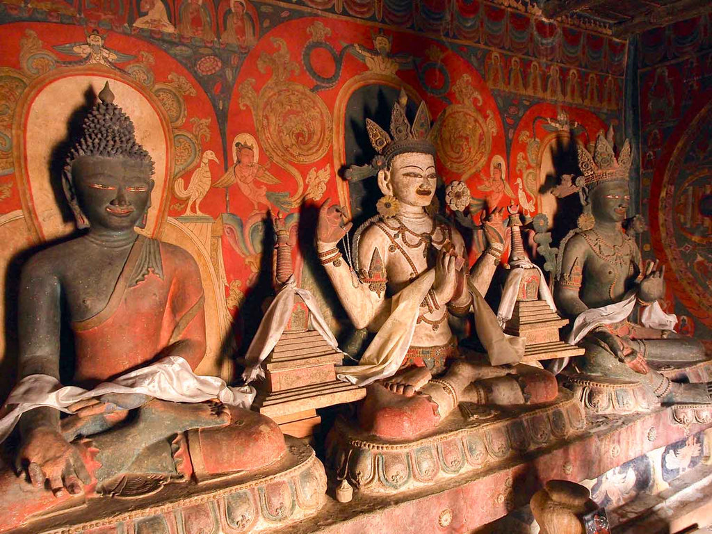 Medice Buddha, Avalokiteshvara and Tara, Kanji gompa, Ladakh