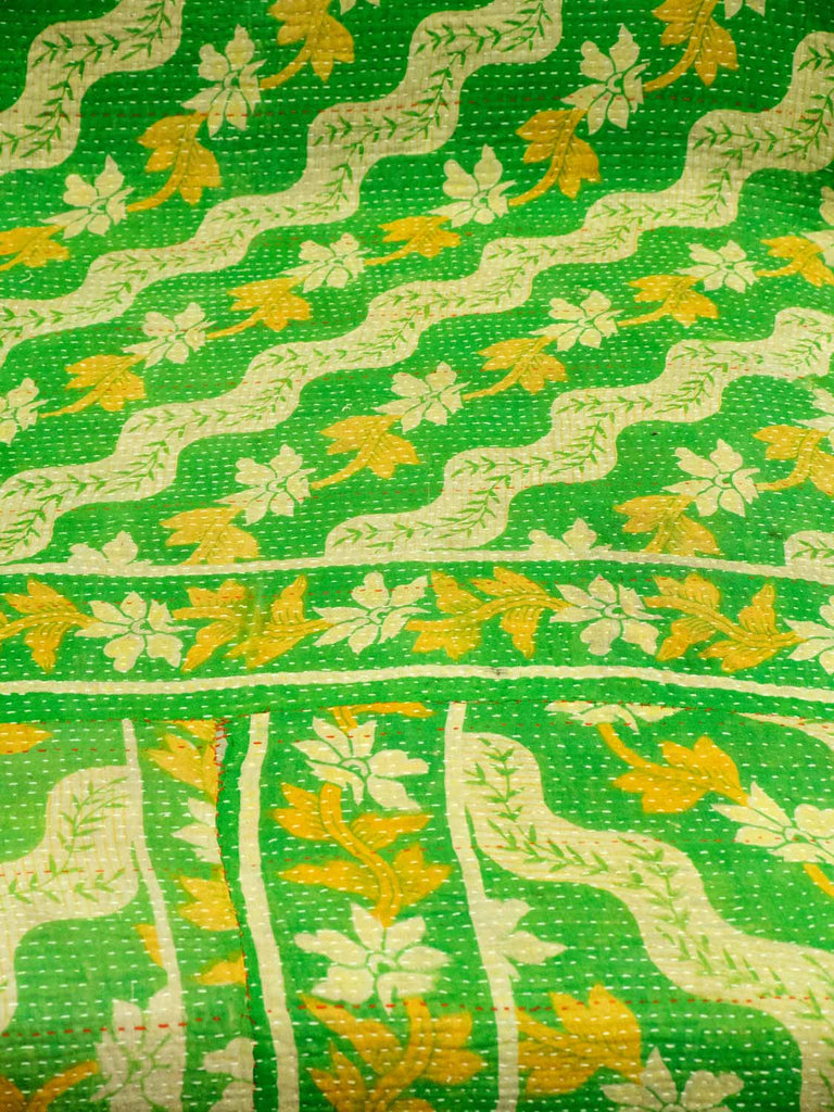 Green and Pink Reversible Vintage Kantha Quilt