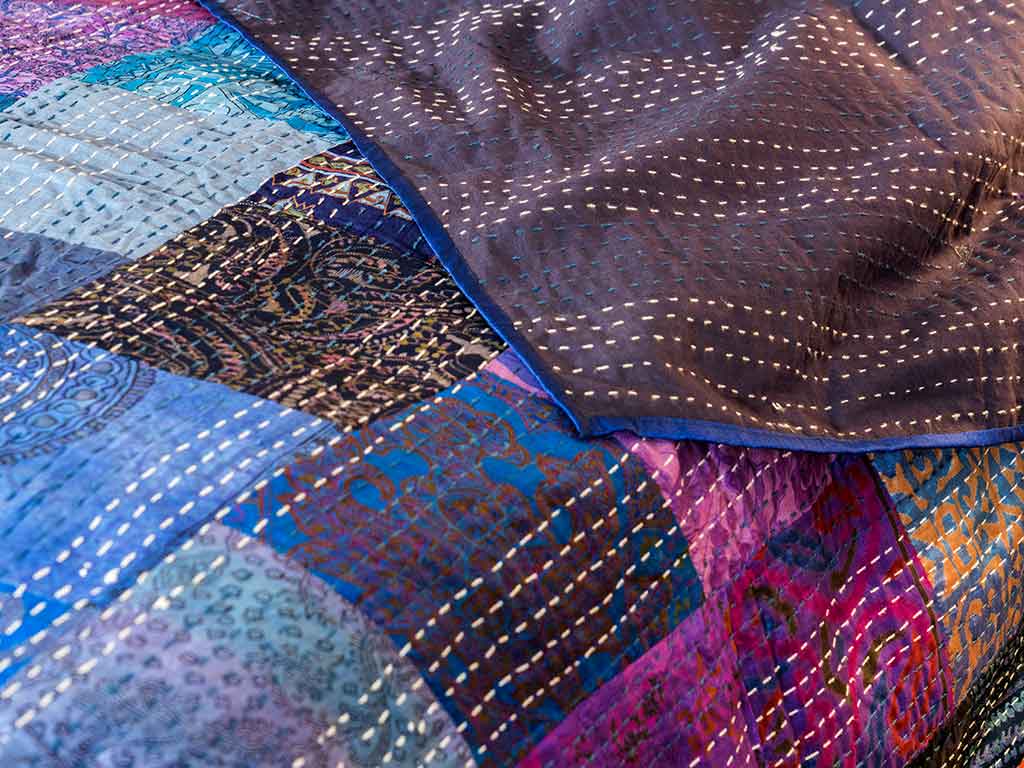 Silk-patchwork-Kantha-bedspread-vibrant-indigo