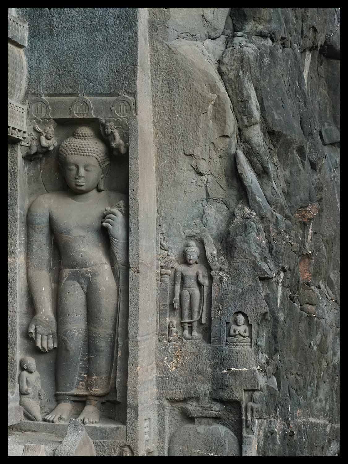 Standing Buddhas, entrance cave 19, Ajanta