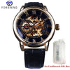 Forsining 3d Logo Conception Creux Gravure Noir Boîtier en Or En Cuir Squelette Mécanique Montres Hommes Marque De Luxe Heren Horloge - shop le vite