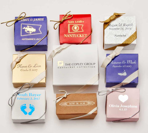 Milti colored gift boxes of fudge and cranberries.