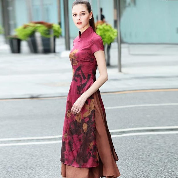 Cheongsam Top Classic Vietnam Silk Ao Dai Dress Idreammart