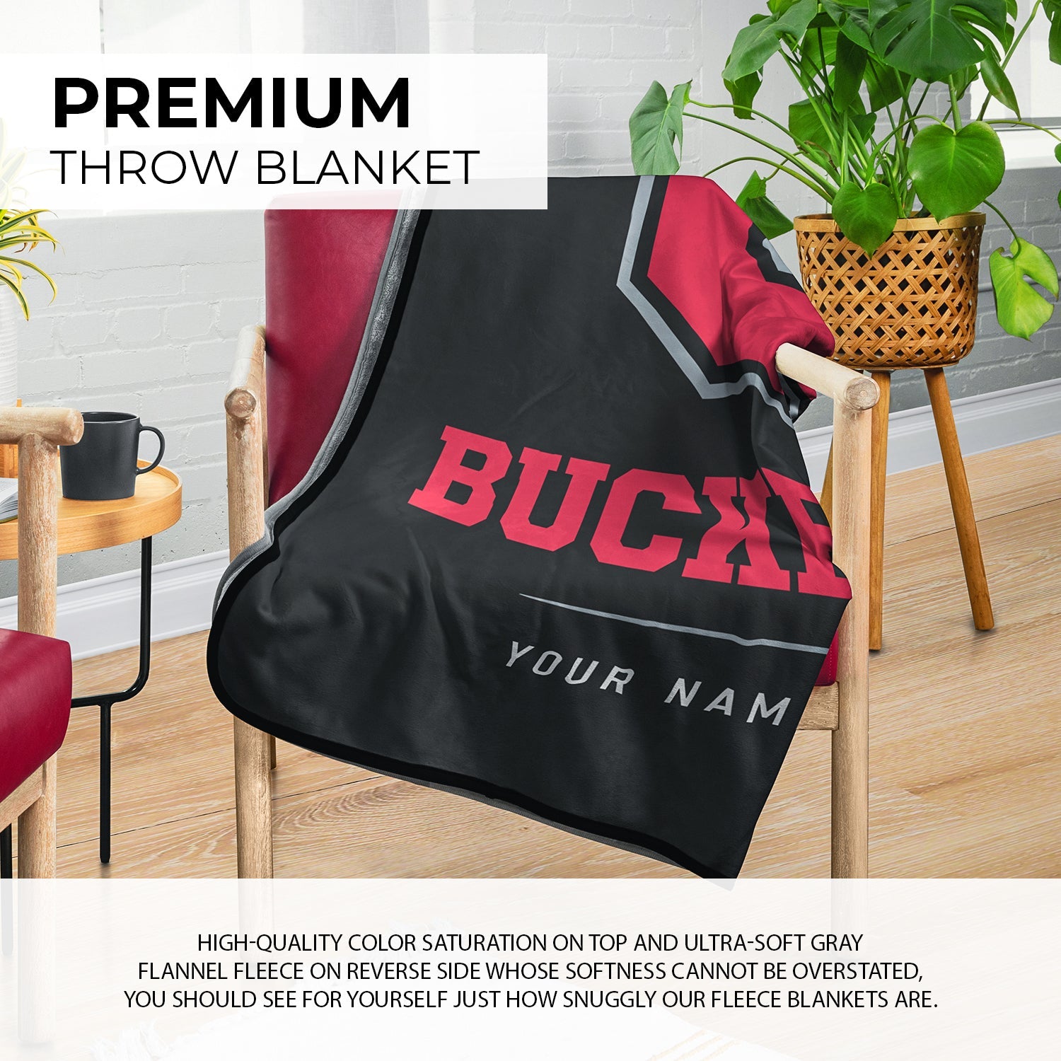 Ohio State Buckeyes Block Pixel Fleece Blanket | Personalized | Custom - Pixel Fleece Licensed- Pixsona