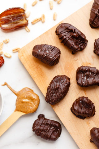 Chocolate Covered Kamut & Almond Butter Dates