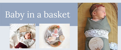 Baby newborn photos in a basket
