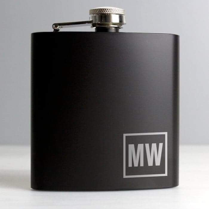 Personalised Initials Monogrammed Black Hip Flask from Pukkagifts.uk