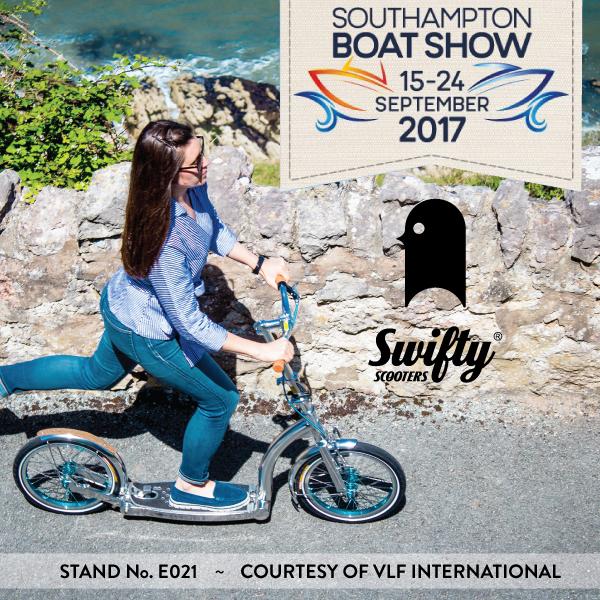 swifty scooters at southampton boat show, premium scooter for adults, adult kick scooter with big wheels