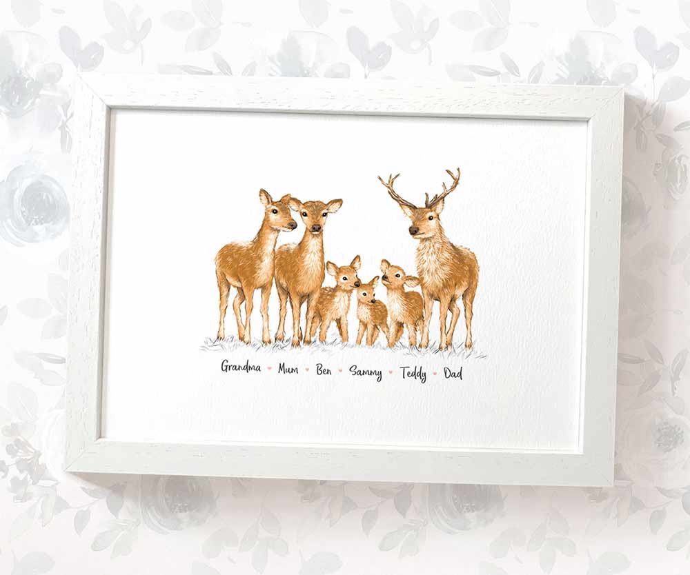 Our Family Portrait Personalised Name Gift Prints Deer Wall Art Custom –  Pawprint Illustration