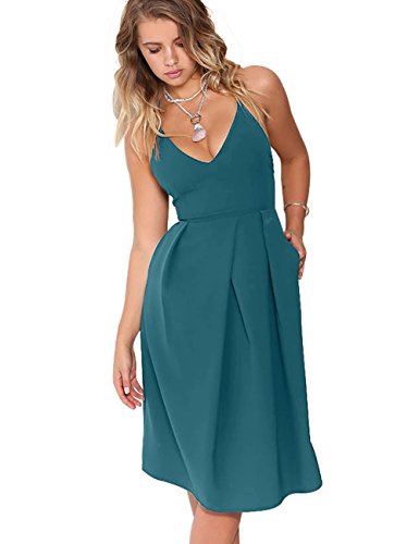 Women's Deep V Neck Adjustable Spaghetti Straps Summer Dress Sleeveles –  Dresscount