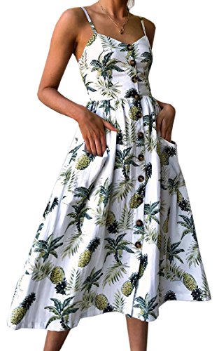 Women's Dresses-Summer Floral Bohemian Spaghetti Strap Button Down Swi –  Dresscount
