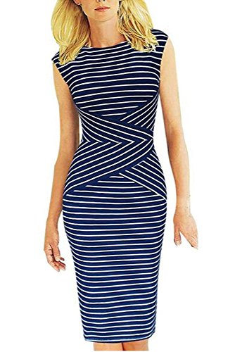 Women 3/4 Sleeve Striped Wear to Work Business Cocktail Pencil Dress –  Dresscount