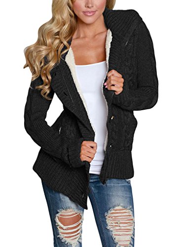 Women Hooded Knit Cardigans Button Cable Sweater Coat – Dresscount