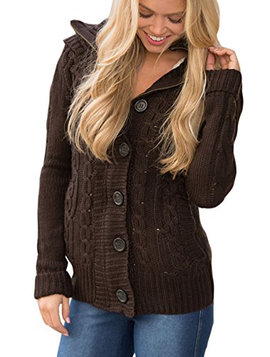 Women Hooded Knit Cardigans Button Cable Sweater Coat – Dresscount