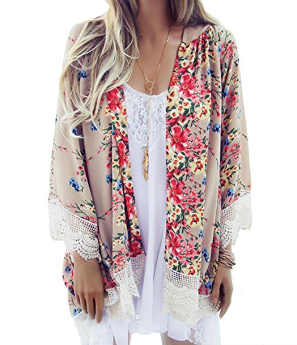 Women's Sheer Chiffon Blouse Loose Tops Kimono Floral Print Cardigan –  Dresscount