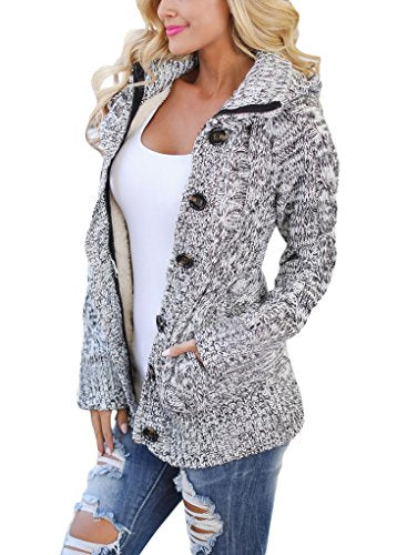 Women Hooded Knit Cardigans Button Cable Sweater Coat – Dresscount