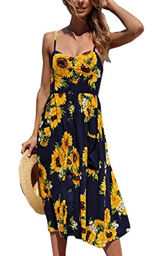 Women's Dresses-Summer Floral Bohemian Spaghetti Strap Button Down Swi –  Dresscount
