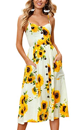 Women's Dresses-Summer Floral Bohemian Spaghetti Strap Button Down Swi –  Dresscount