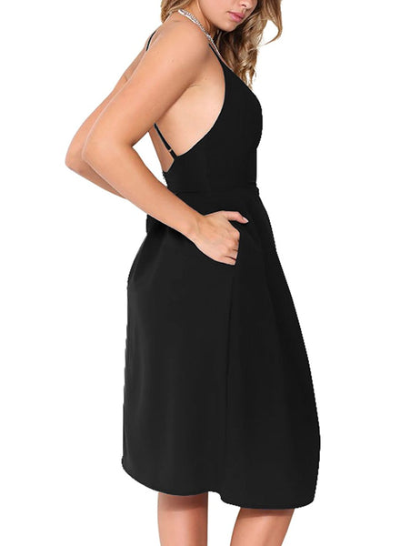 Women's Deep V Neck Adjustable Spaghetti Straps Summer Dress Sleeveles –  Dresscount