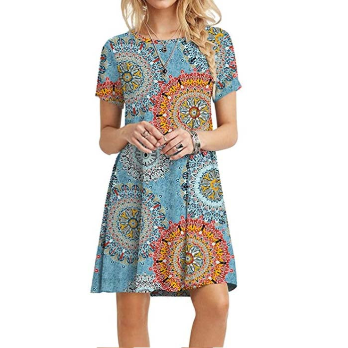 Women's Summer Casual T-shirt Dresses Short Sleeve Boho Beach Dress –  Dresscount