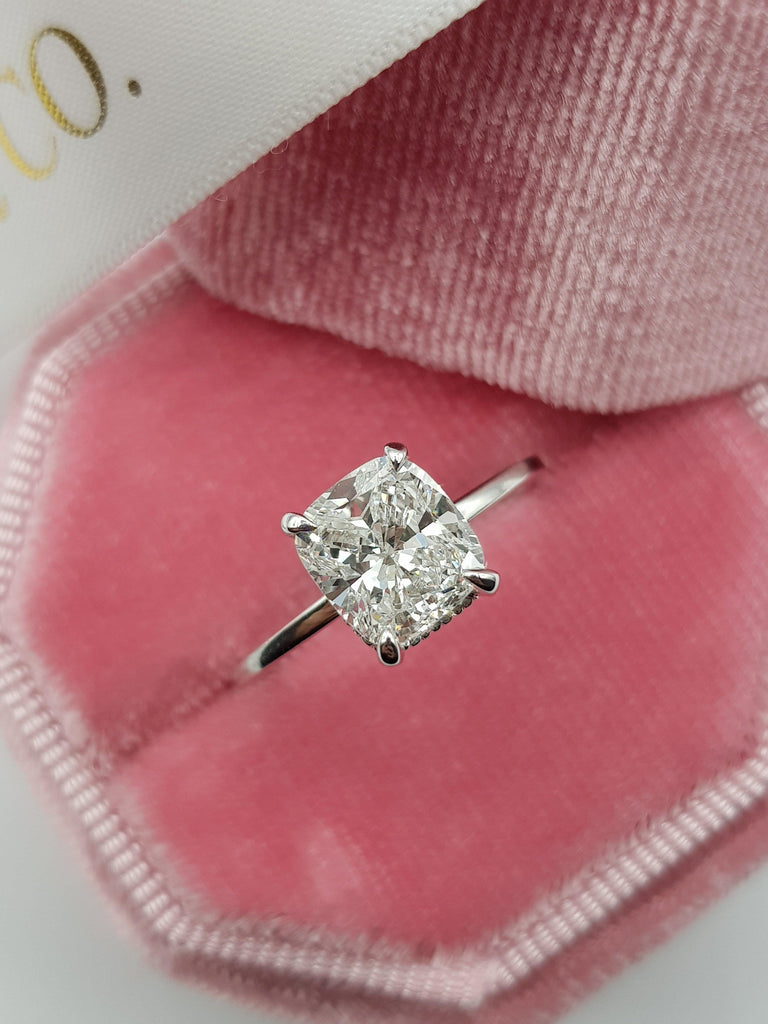 1.70 Carat Cushion Cut Hidden Halo 