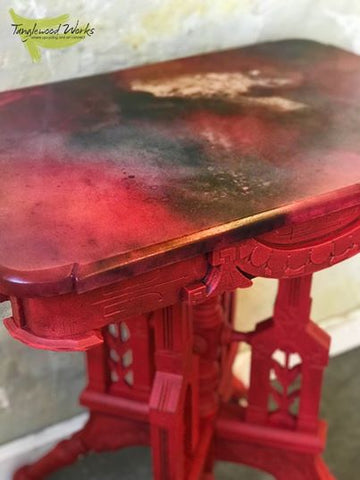 Reinvented Antique Marble Table in shades of Red Galaxy