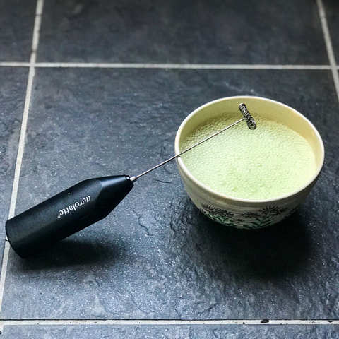 Matcha latte made with aerolatte milk frother