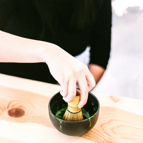 Bamboo whisk making Matcha