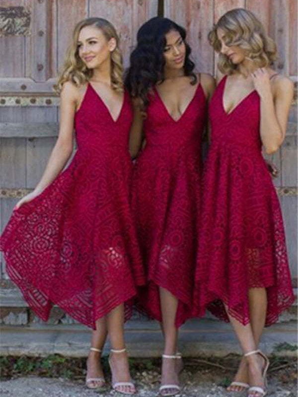 red lace bridesmaid dresses