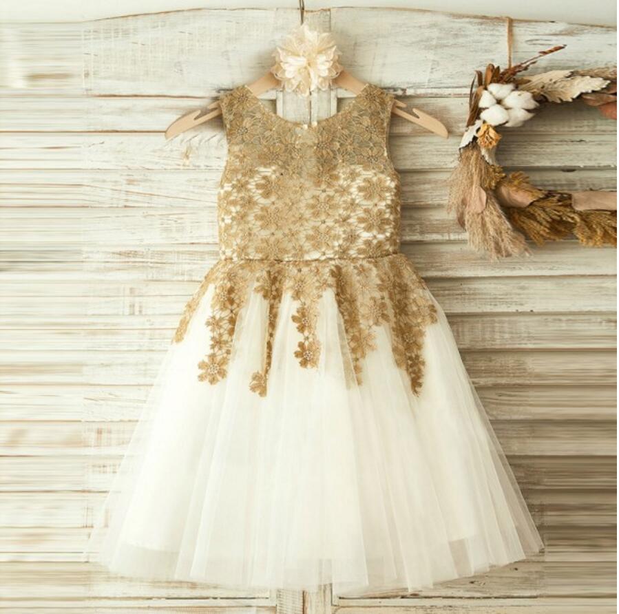 white and gold little girl dresses