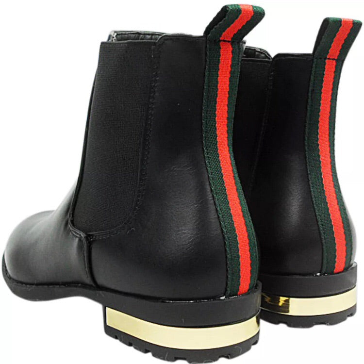 black boots with red stripe