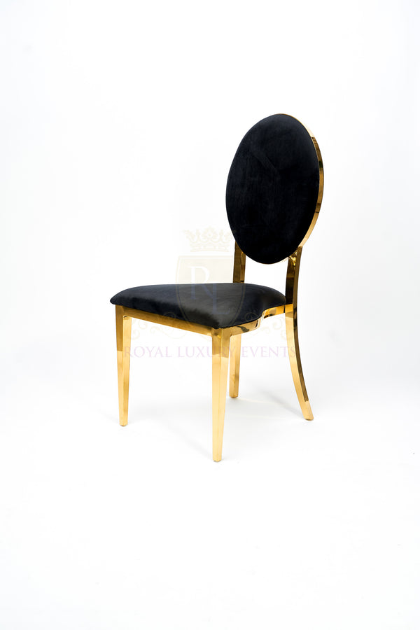 Black and Gold Velvet Dining Chair, Gold Polished Steel Frame, Black C