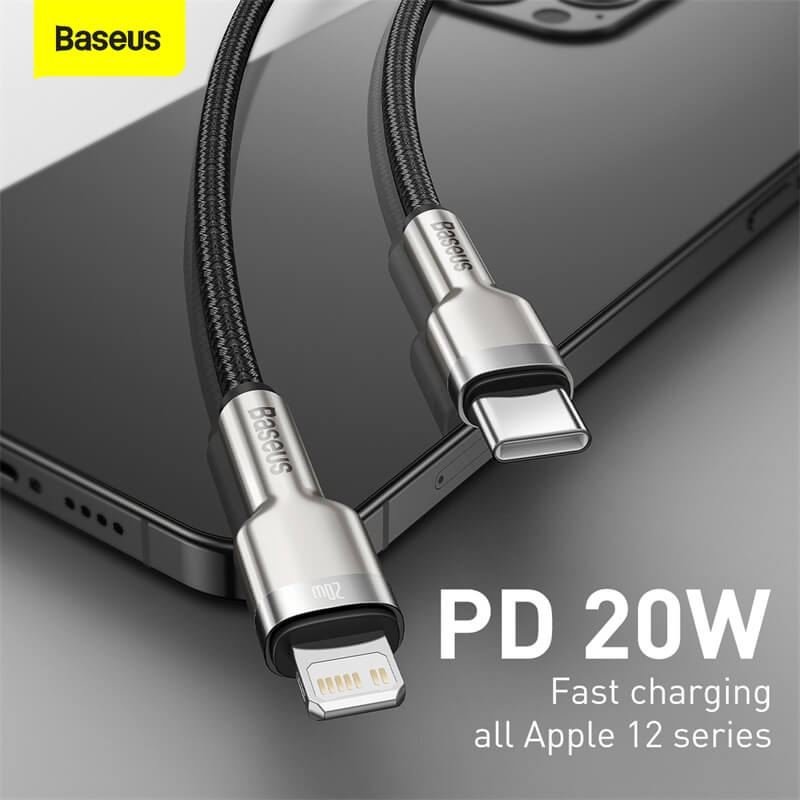 BASEUS PD 20W USB-C to Lightning Charging Cable (2M) | Cafule Metal Series Type-C to Apple iPhone Fast Charger Cable