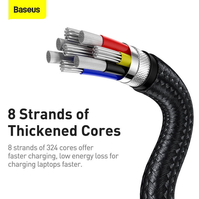 Baseus Cafule Metal Series 100w USB C to USB C Cable is made up of 8 strands of thickened cores