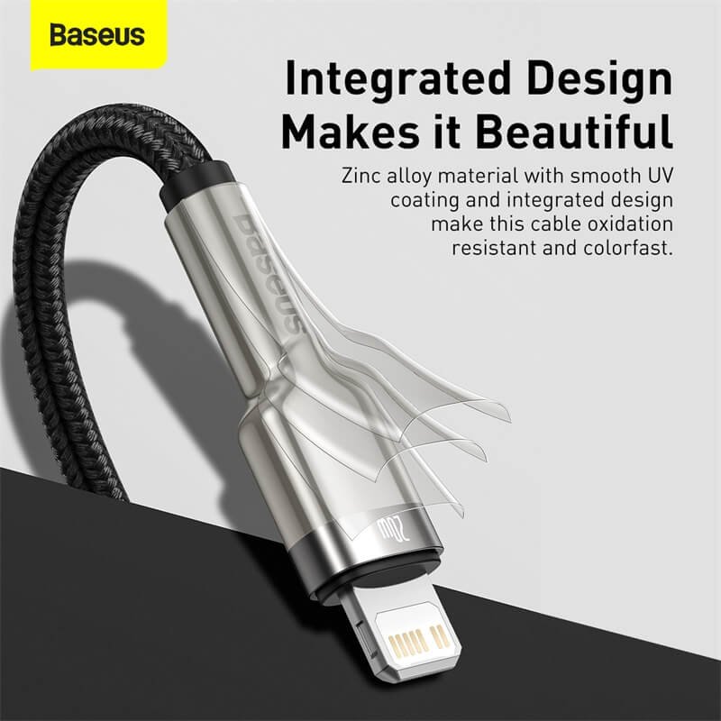 BASEUS PD 20W USB-C to Lightning Charging Cable (25cm) | Cafule Metal Series Type-C to iPhone Fast Charger Cable