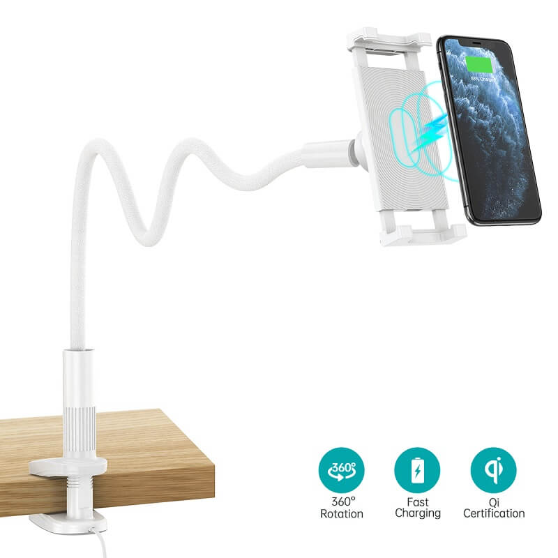 CHOETECH 2in1 Flexible Gooseneck Phone Desktop Holder with 15W Fast Wireless Charger Pad (T584-F)