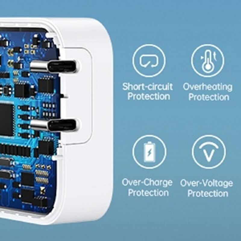 CHOETECH USB-C PD3.0 40W Wall Charger Dual USB-C Port Fast Power Adapter